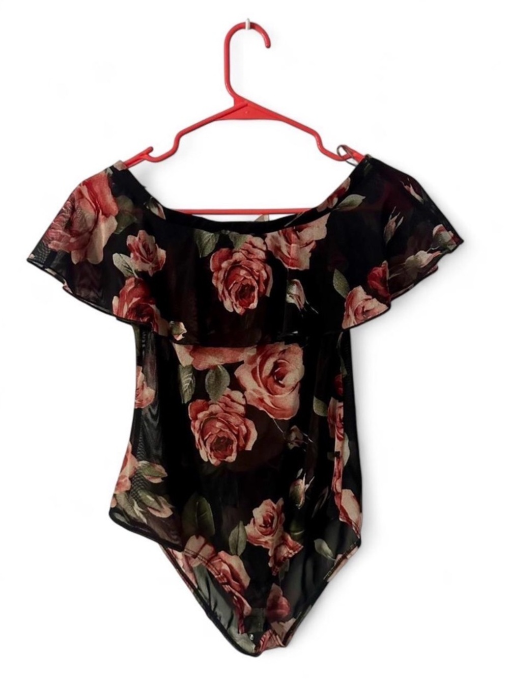 Floral Off-Shoulder Sheer Womens’ Bodysuit